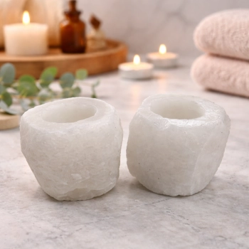 Świecznik solny BIAŁY na stół do łazienki KLIMAT naturalny sól HIMALAJSKA 2 sztuki